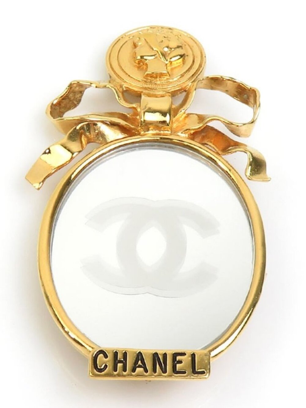 CHANEL CC Logo Mirror Brooch Gold Metal